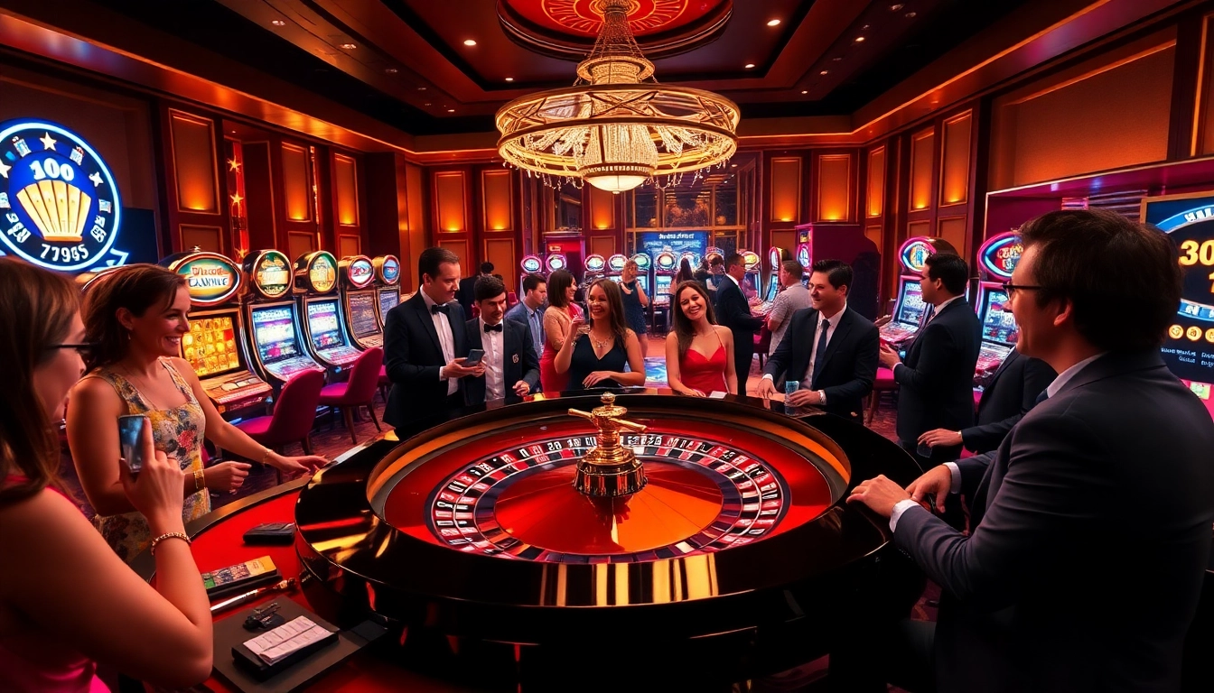 Experience the thrill with http://33winn.gold/ as players engage at a vibrant roulette table in a luxurious casino setting.