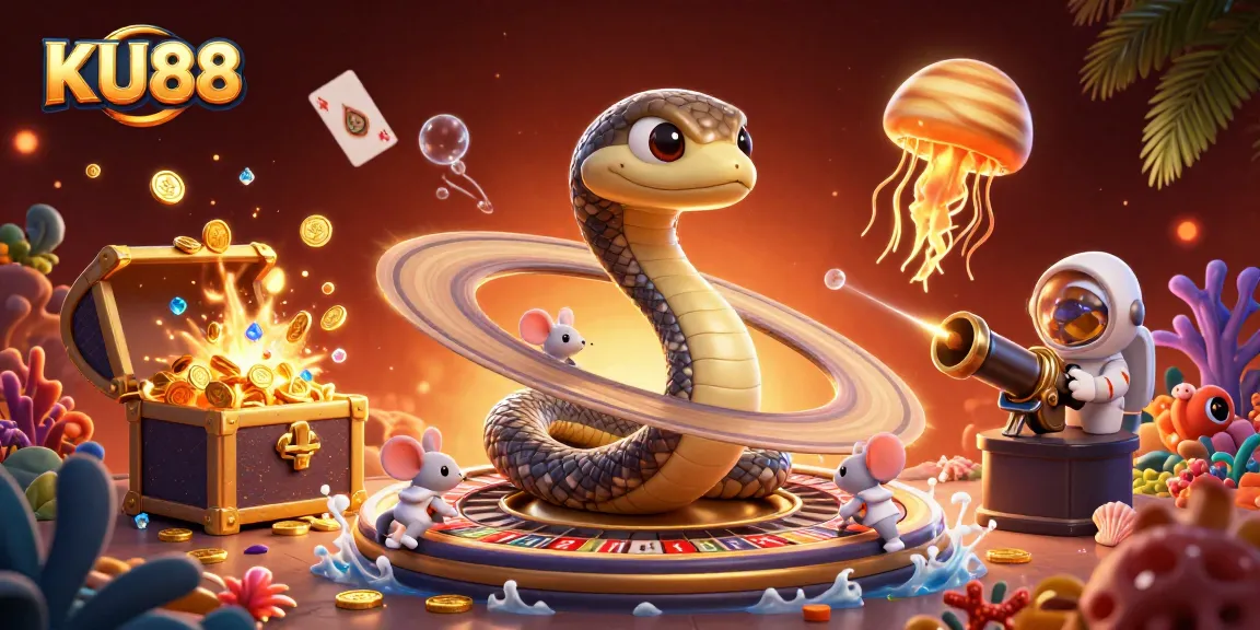 Experience the thrill of KU88 with a cosmic roulette featuring unique characters and lively game elements.