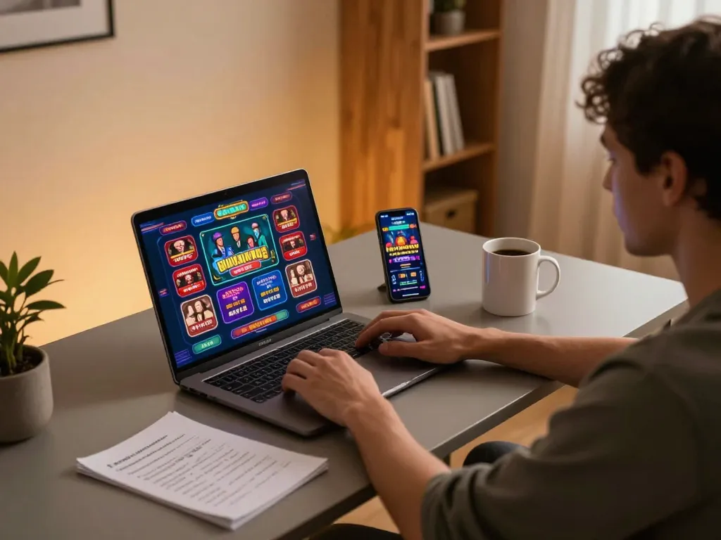 Engaging online gaming session at https://9bet9.in.net featuring laptop and betting strategies.
