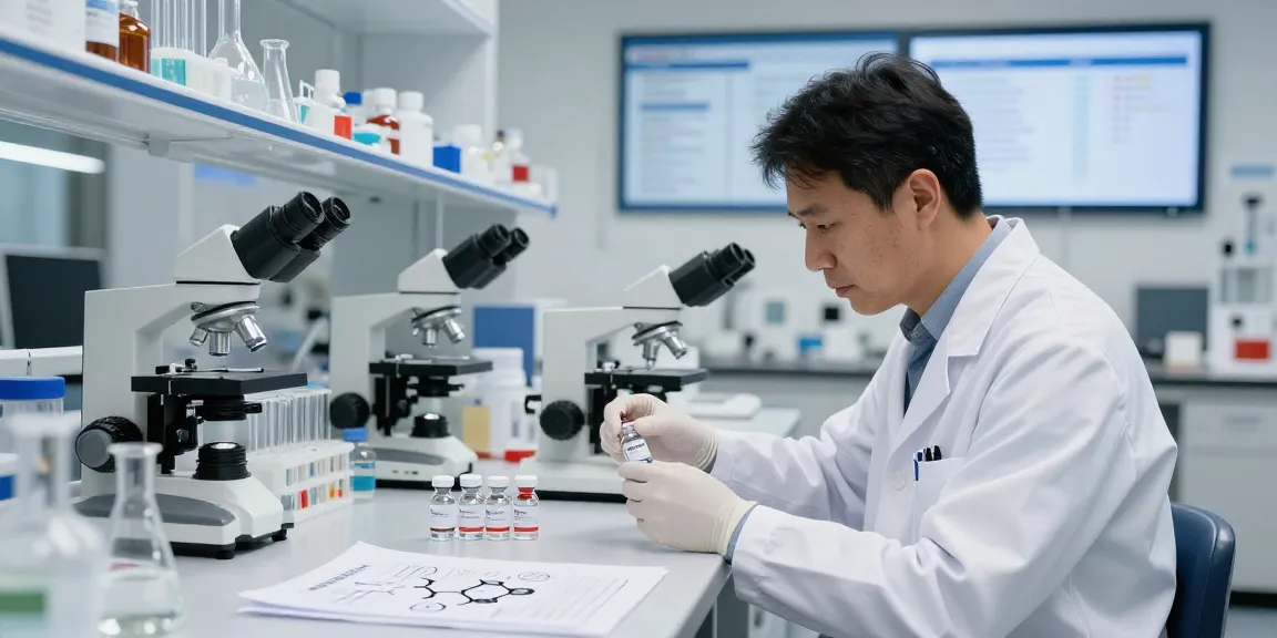 Buy Retatrutide UK in a professional laboratory setting with researchers examining high-purity vials for scientific advancements.