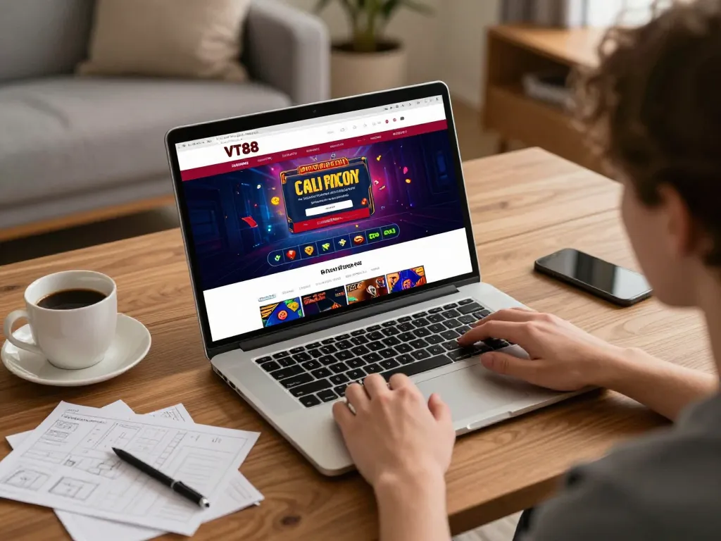 Engaging online casino gameplay at VT88 highlighting a focused player in a cozy setting