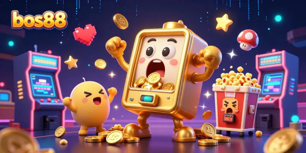 Celebrate big wins at bos88 with a vibrant slot machine scene filled with cheerful characters and dynamic game elements.