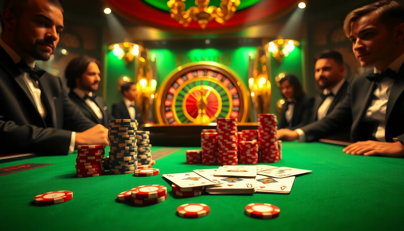 Experience high-stakes poker action at BDTK66 casino with vibrant chips and cards.