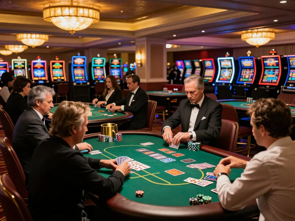 Players engaging in a thrilling game of poker at 555 WIN casino, surrounded by luxurious decor and warm lighting