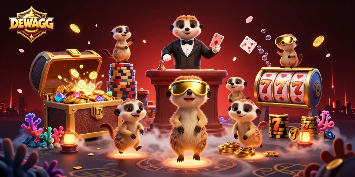 Experience the thrill of DEWAGG's vibrant casino action with lively meerkats, spinning slot reels, and gold coins!