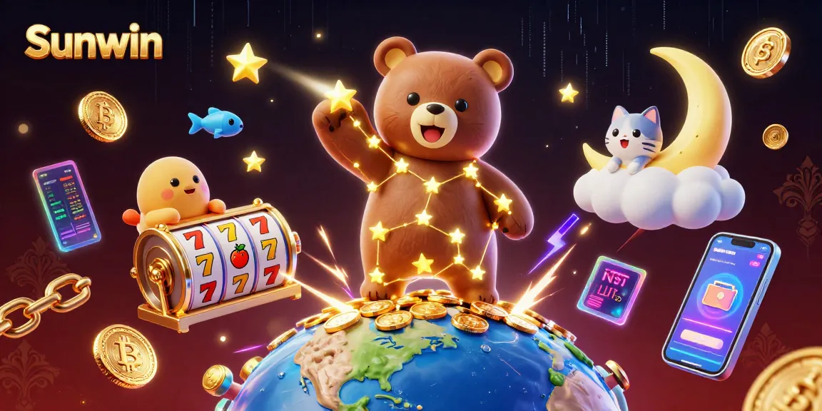 Sunwin engages players with thrilling slot action and stunning cosmic visuals in this vibrant casino illustration.