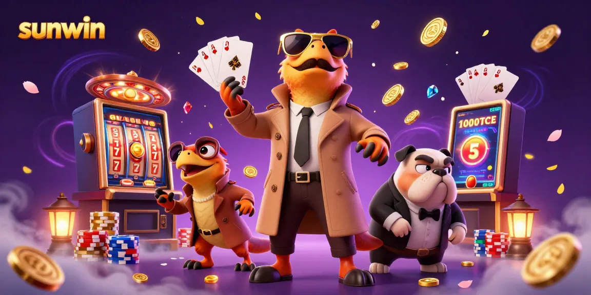Experience sunwin thrills in this vibrant casino scene with playful raptors and lavish game elements.