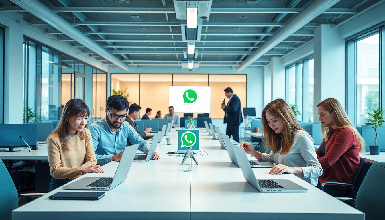 专业人士在 WhatsApp Web 上使用 whatsapp在线登录 的动态工作场景。
