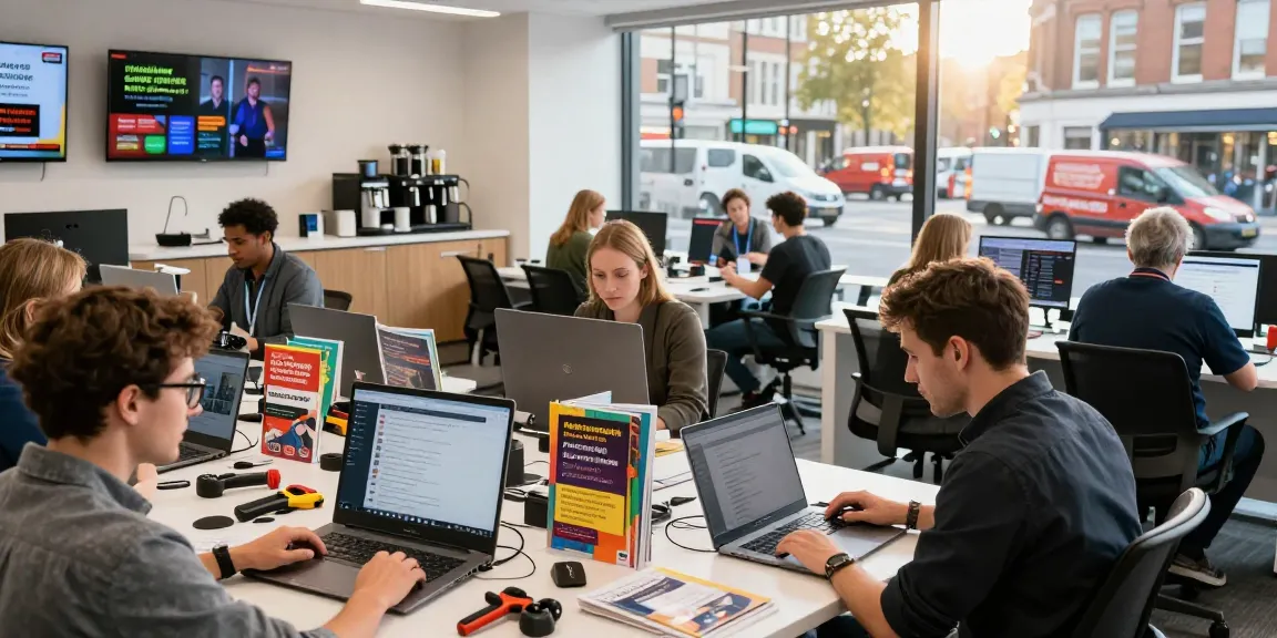 Companies connecting with local service providers in a modern office setting