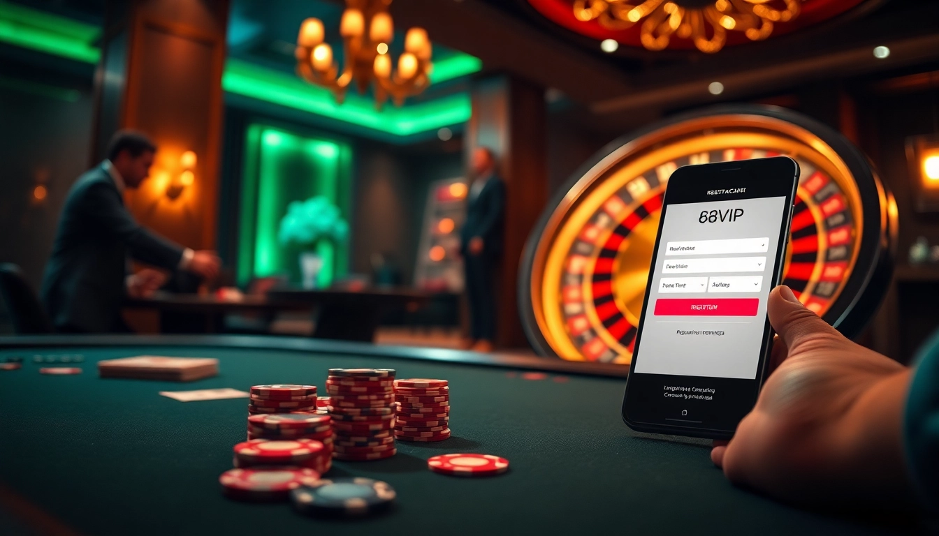 Experience the registration process for Đăng Ký Nhà Cái 68VIP at a lively casino table.