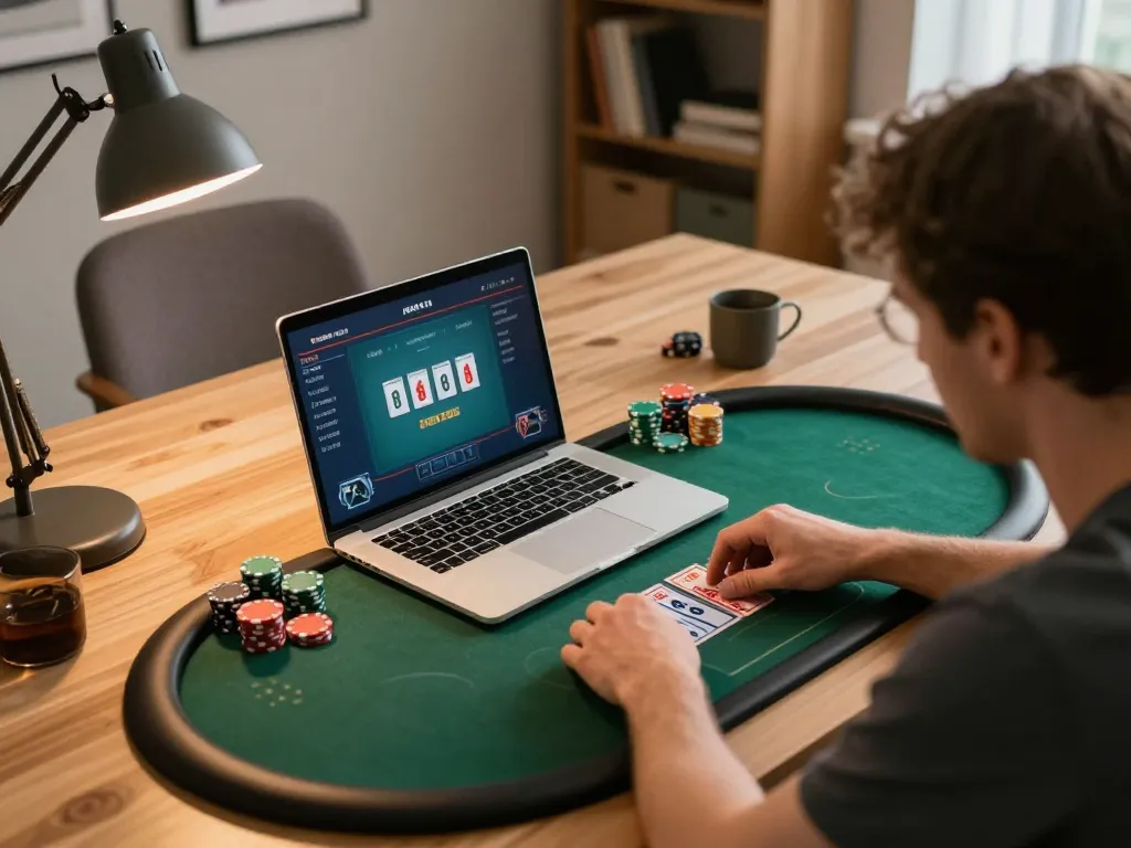 F168 player placing a strategic bet at an online poker game from home