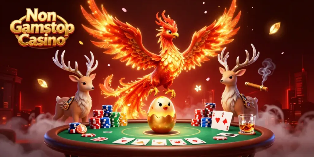 Experience the thrill of a Non Gamstop Casino with a vibrant phoenix scene filled with poker games.