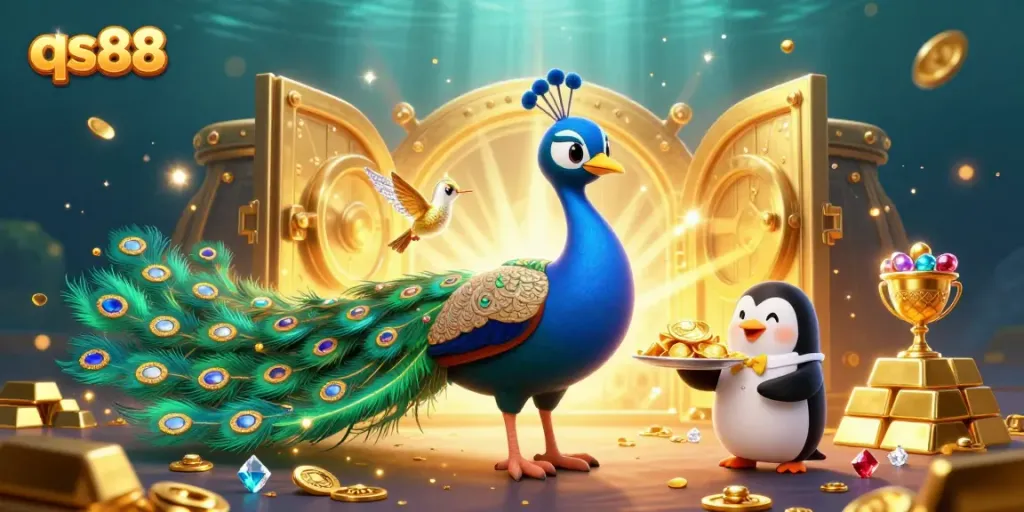 Experience the thrill of qs88 with dynamic casino action in a vibrant 3D illustration.