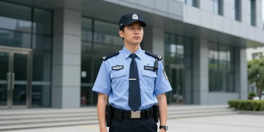 Security Guard monitoring area, licensed professional ensuring safety in community.