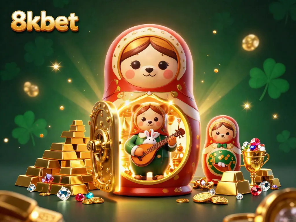 Experience the excitement of 8xbet with vibrant casino illustration showcasing playful characters and treasures.