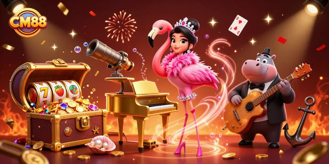Experience thrilling gaming action at CM88 with vibrant characters in a casino-themed scene.