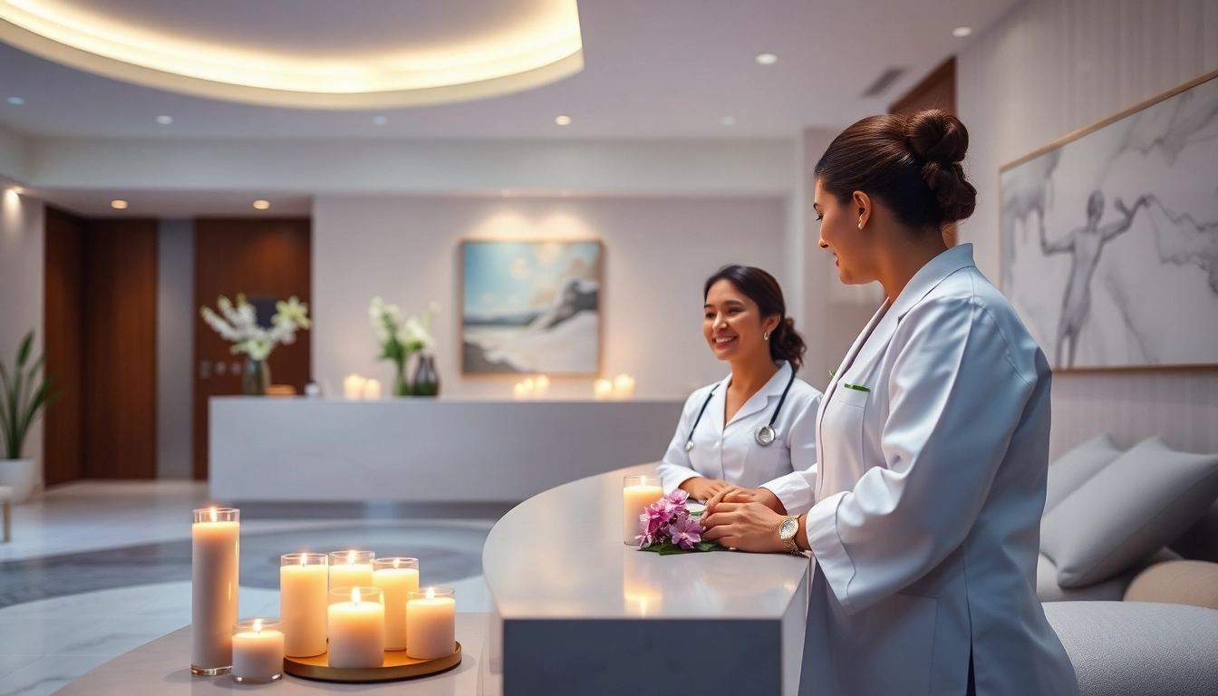 Spa Ads showcasing a serene reception area with soft lighting and elegant decor elements to attract wellness clients.