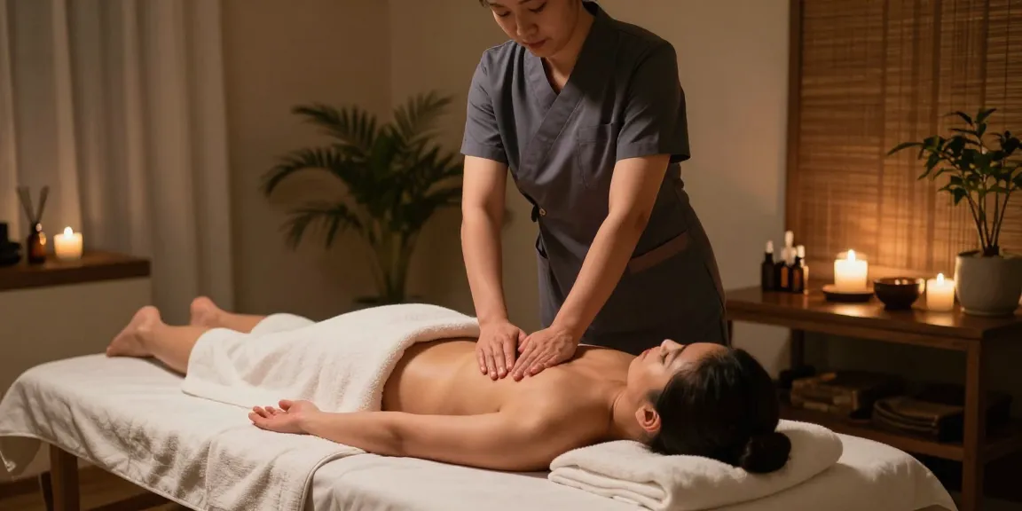 Relaxing 성동구출장안마 session in a serene home setting with a therapist.