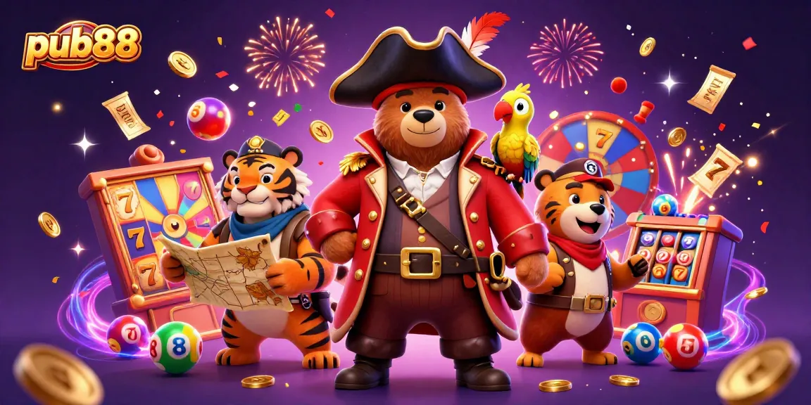 Experience the thrill of pub88 with a pirate, tiger, and treasure in a dynamic casino scene.