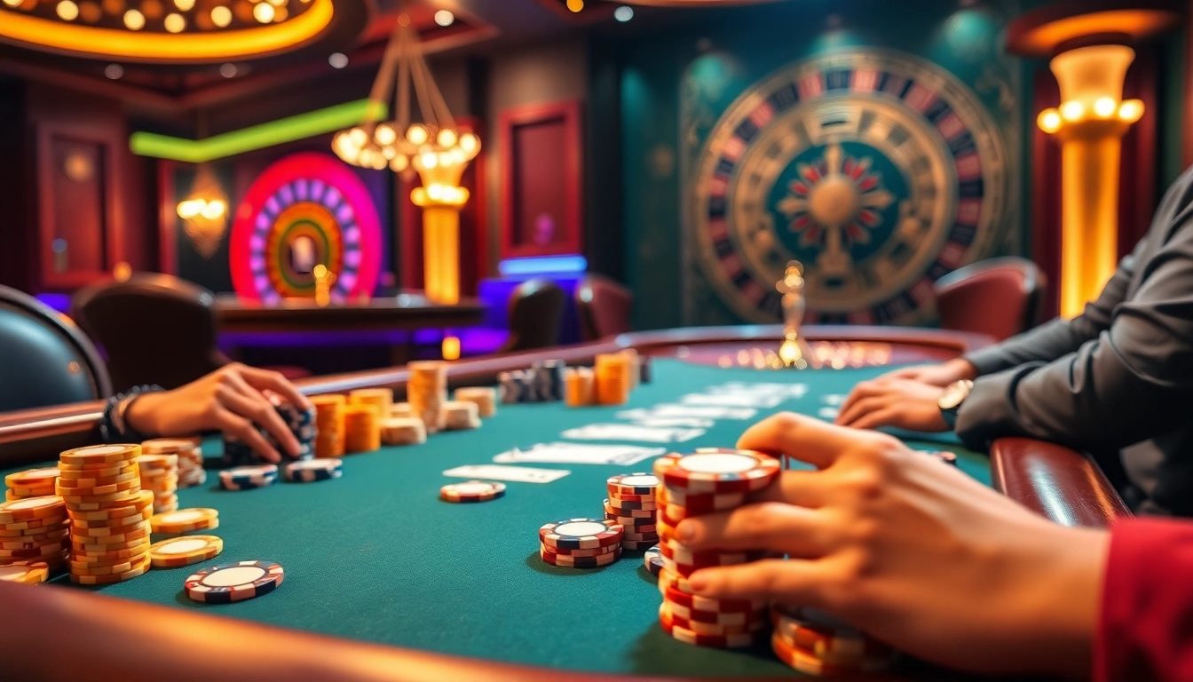 Engaging poker game at a luxurious casino table promoting KUWIN's thrilling betting experiences.