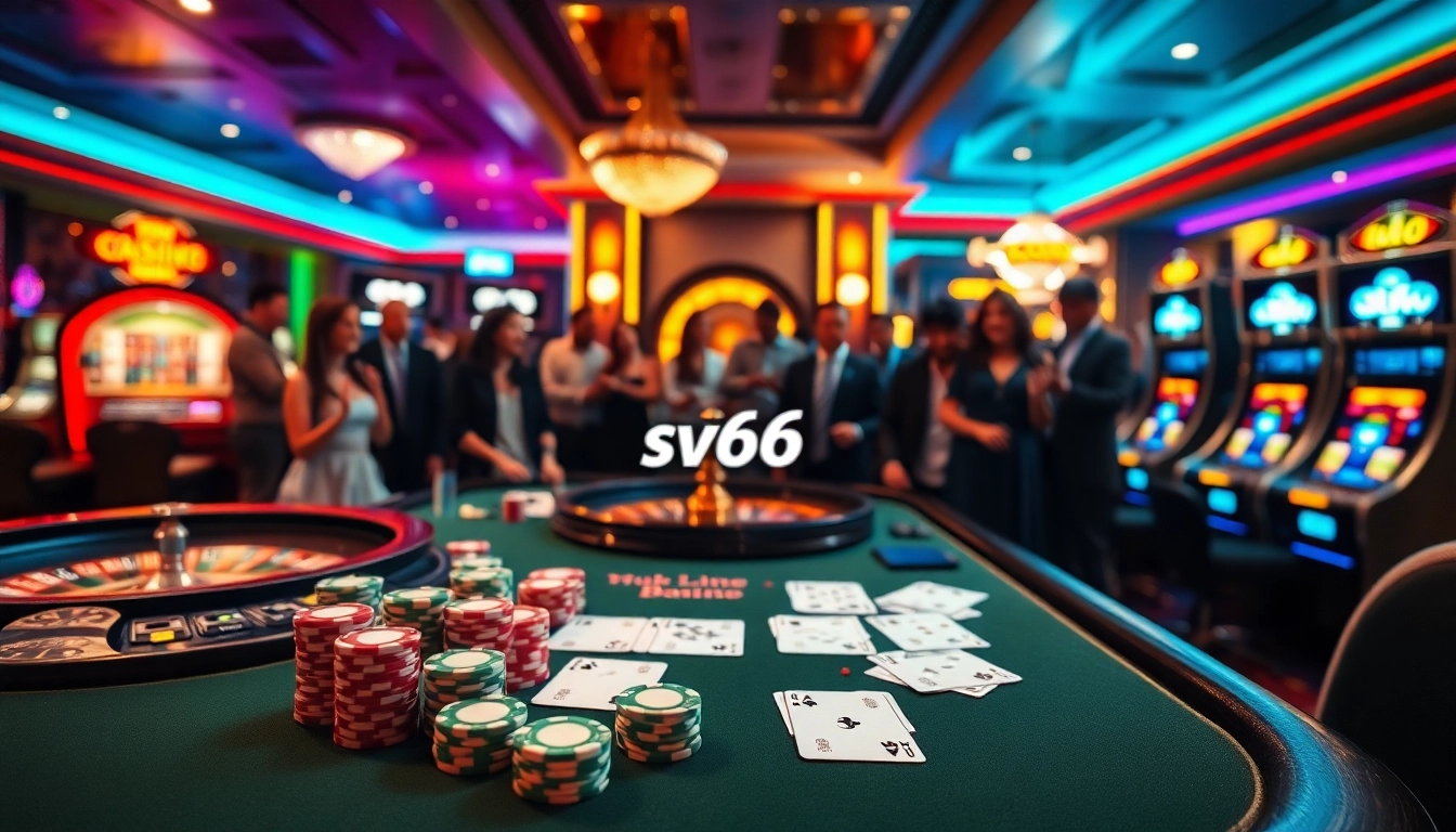 Experience high-stakes gaming at SV66 with poker chips, cards, and an inviting casino atmosphere.