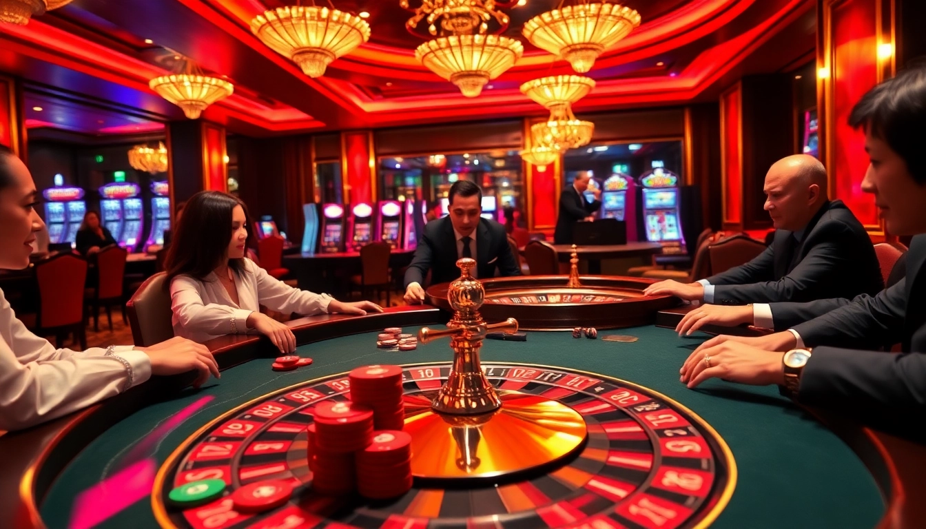 Engage in high-stakes gaming at the luxurious HITCLUB poker table in a vibrant casino atmosphere.