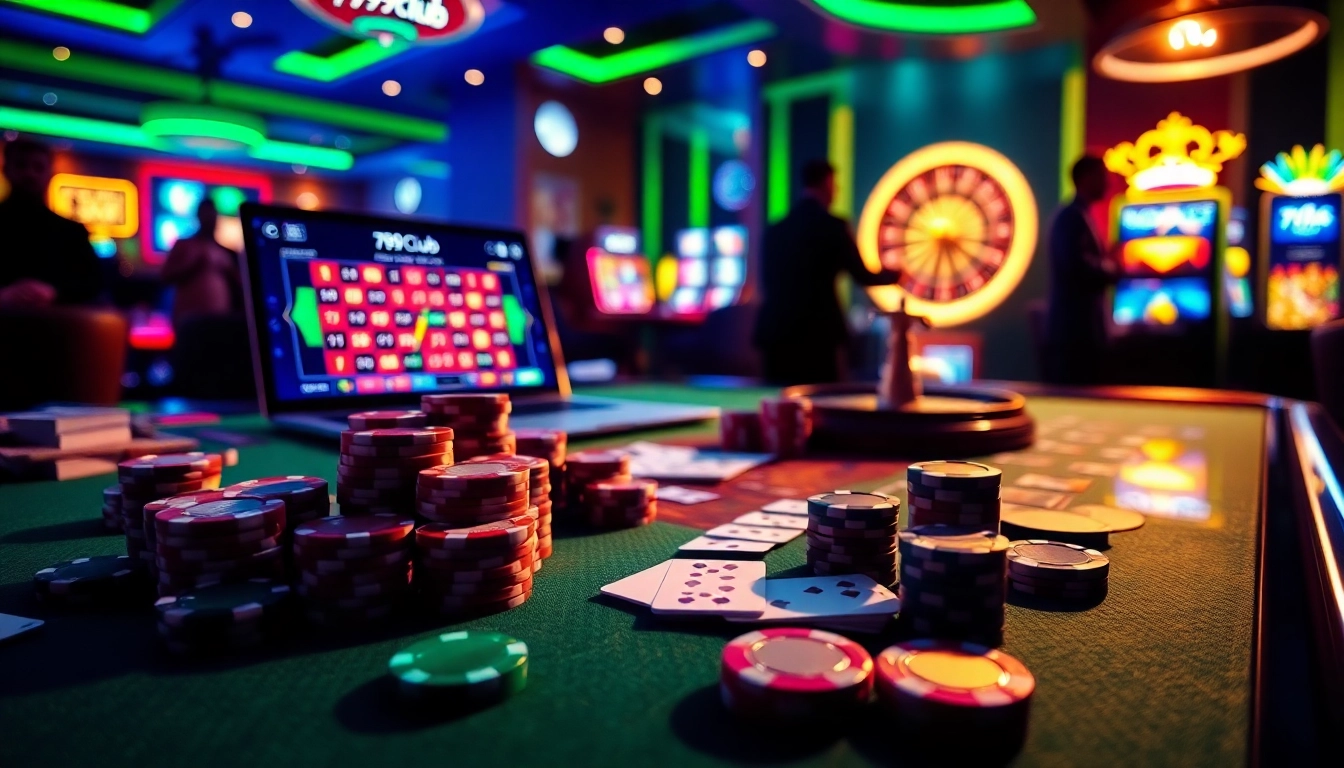 Engaging players at a luxurious casino table featuring 789club poker chips and cards.