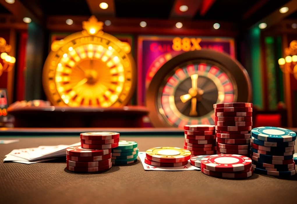 Experience the thrill of the 88xx win at a luxurious poker table with vibrant colors and dynamic gameplay.