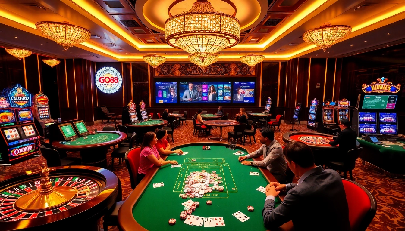 Experience the excitement of go88 live with an elegant casino setting featuring vibrant tables and exciting gameplay.