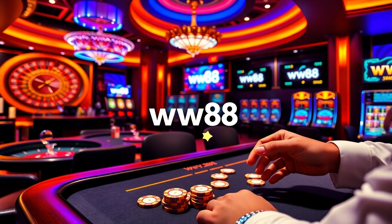 Experience thrilling gameplay at ww88 with vibrant casino visuals featuring poker and roulette.