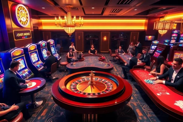 Experience the thrill of 99win with vibrant casino scenes filled with excitement and professional gameplay.