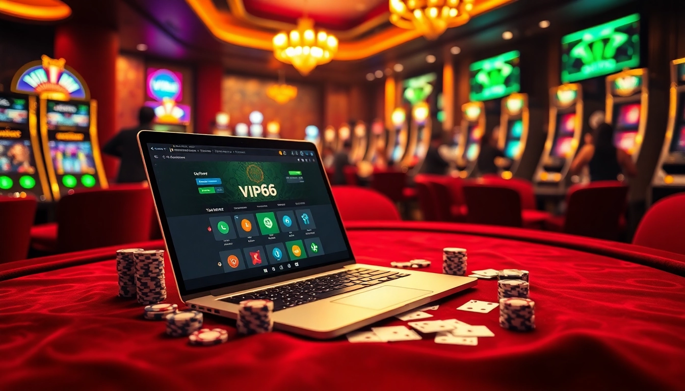 Experience the thrill of placing vip66 bet with vibrant casino elements, showcasing poker chips and online gaming.
