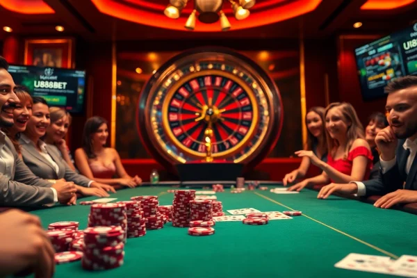 Engaged players experience high-stakes excitement at U888bet casino poker table.