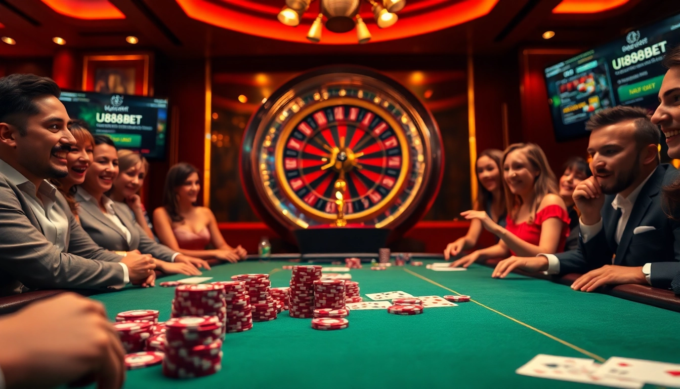 Engaged players experience high-stakes excitement at U888bet casino poker table.