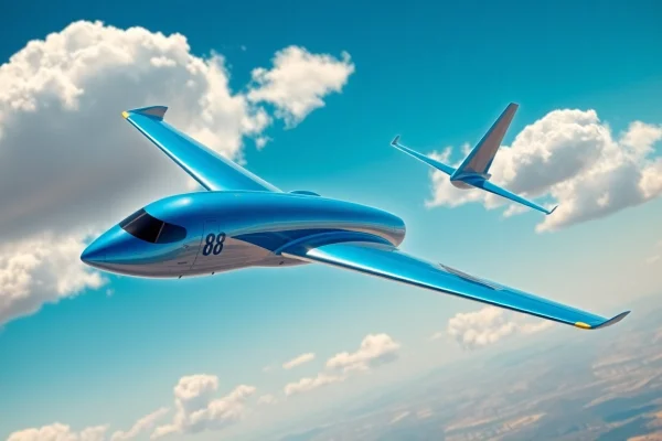 NK88 aircraft flying high in a clear blue sky, symbolizing innovation and adventure in aviation.