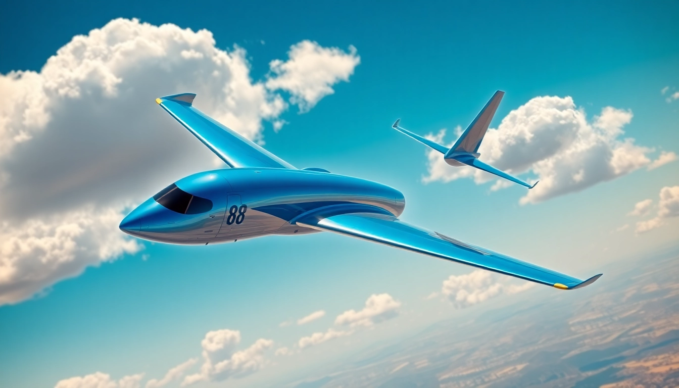 NK88 aircraft flying high in a clear blue sky, symbolizing innovation and adventure in aviation.