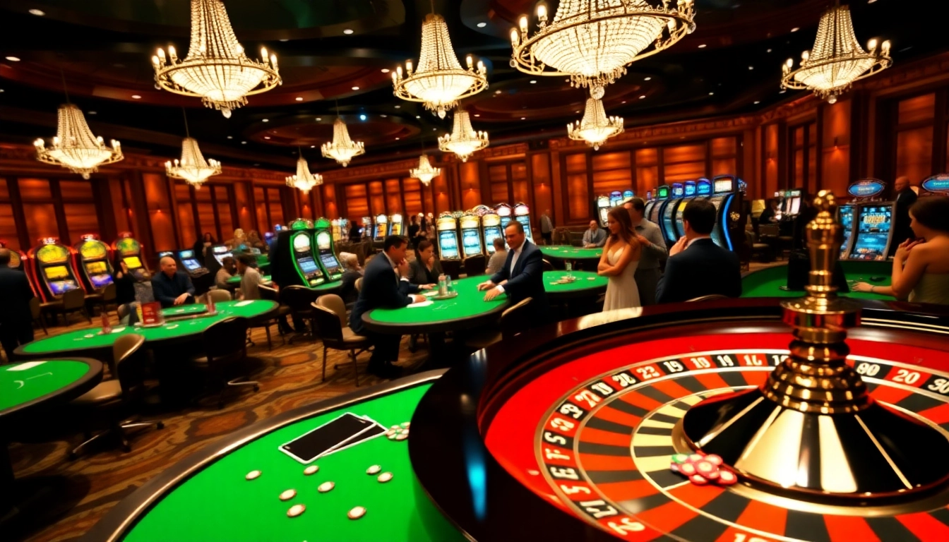Players enjoying a thrilling game at a casino featuring the 88i roulette wheel and vibrant poker tables.