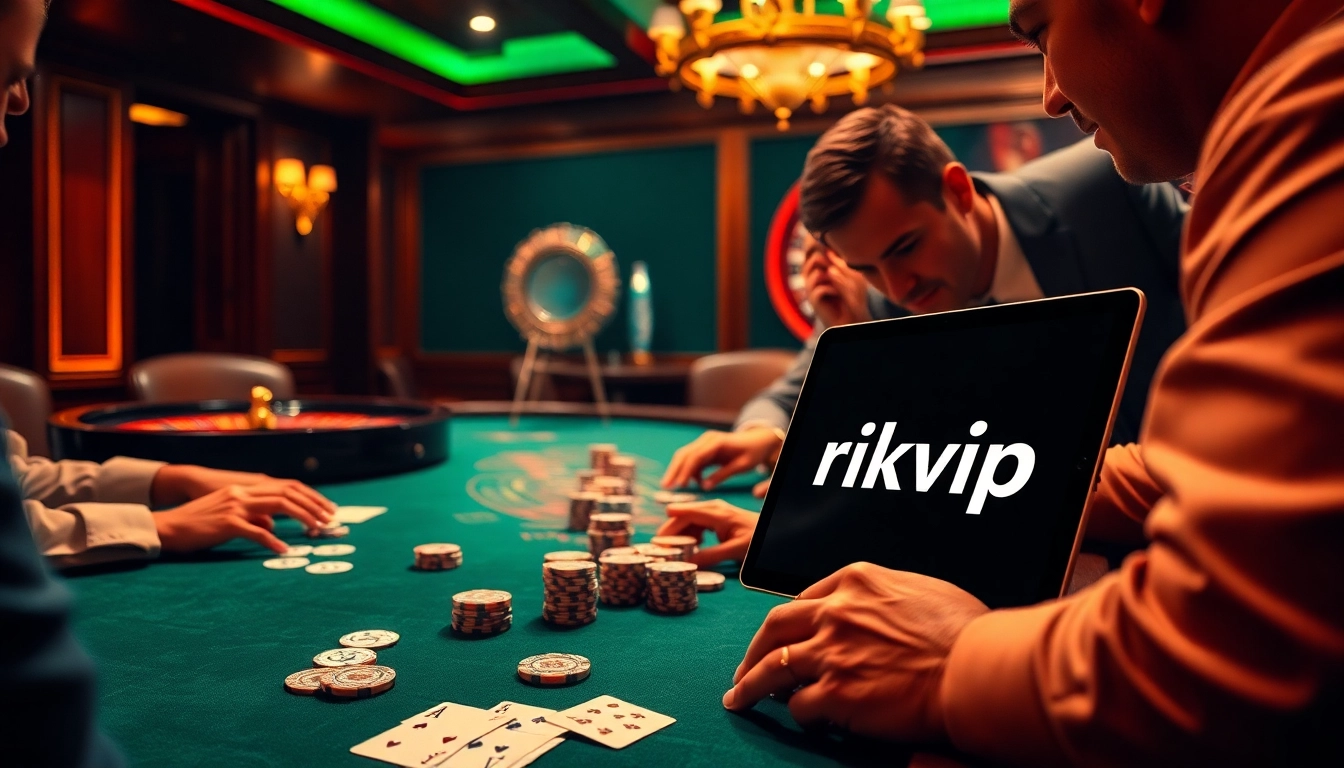 Engaging players at the rikvip poker table experience thrilling casino action with luxury ambiance.