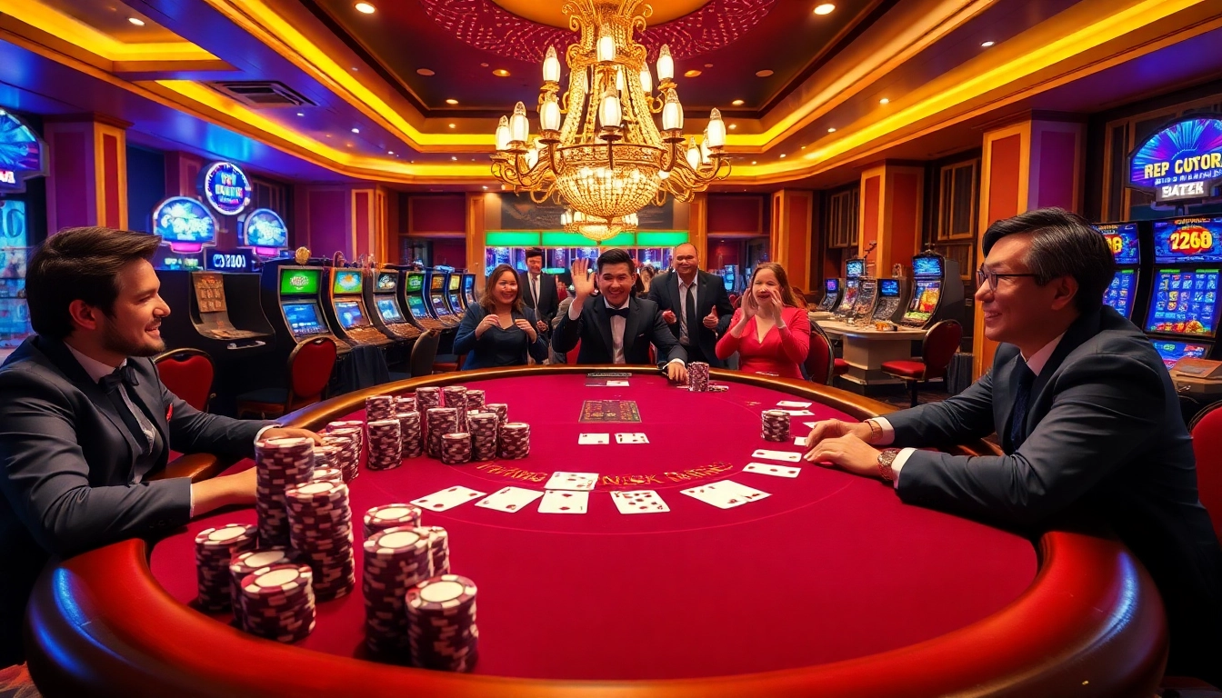 Experience the excitement of j88 at a luxurious casino blackjack table with engaging players.