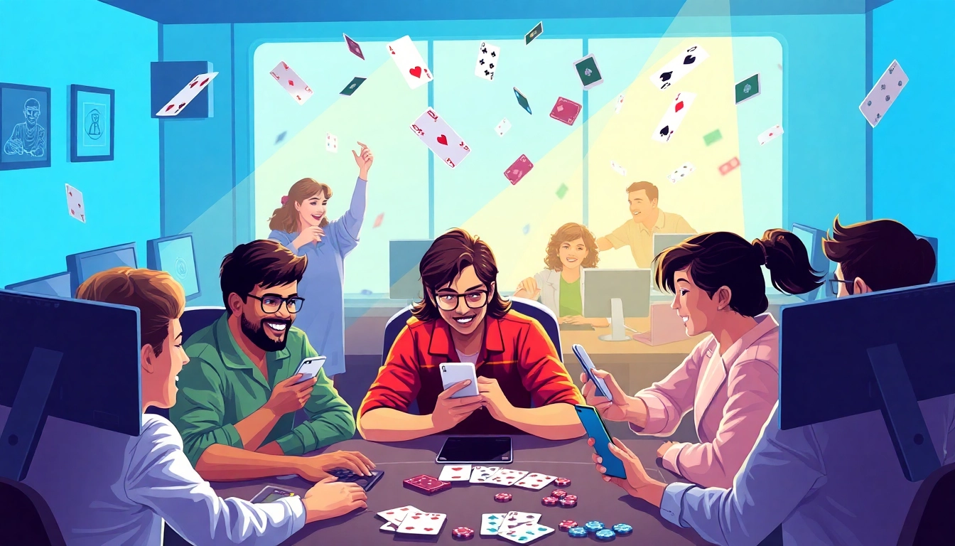 Dynamic gaming scene showcasing players enjoying online card games at topgamebaidoithuong.mx, illustrating excitement and engagement.