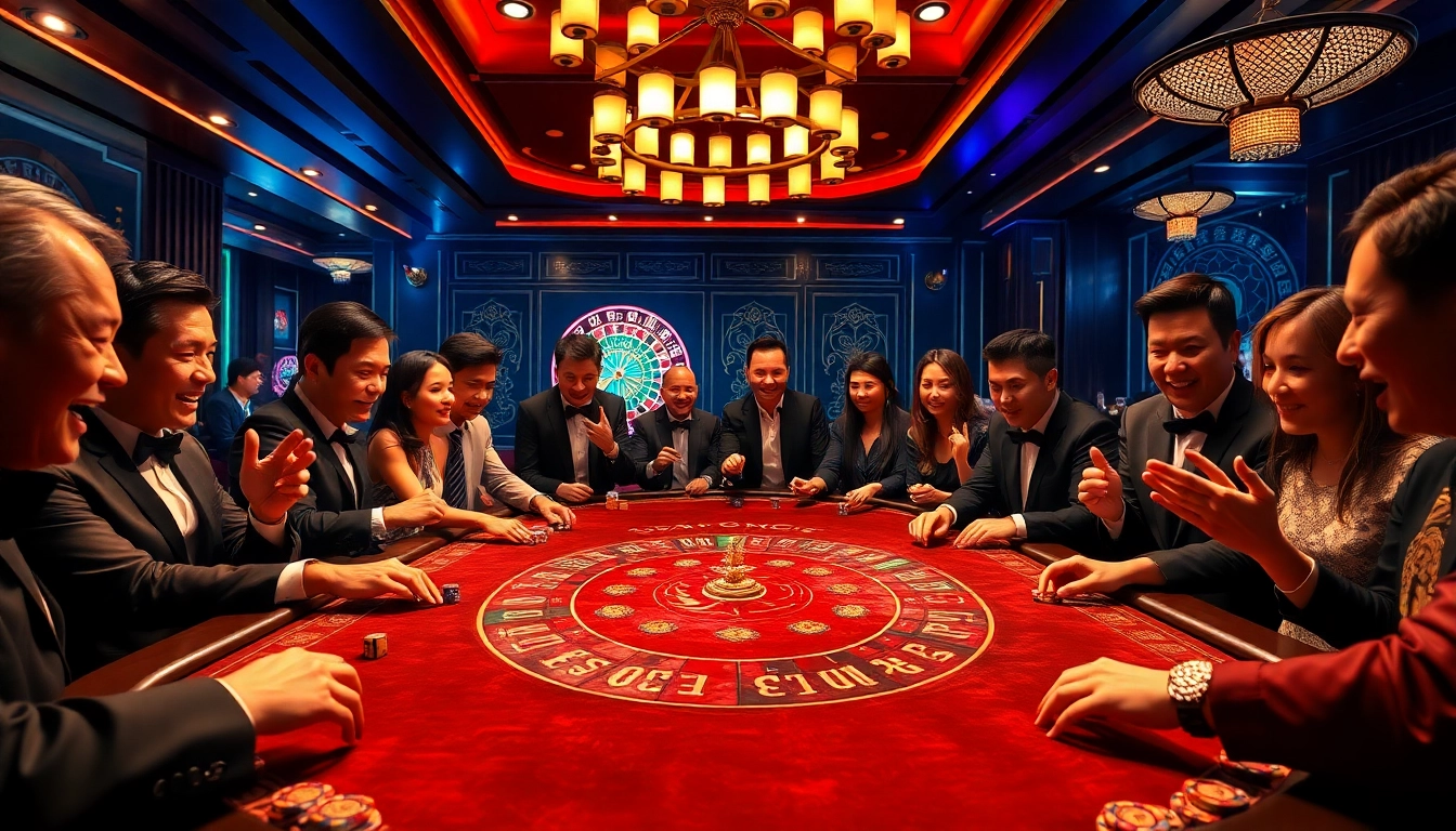 Engaging players enjoying a tài xỉu sunwin game amidst a luxury casino environment.