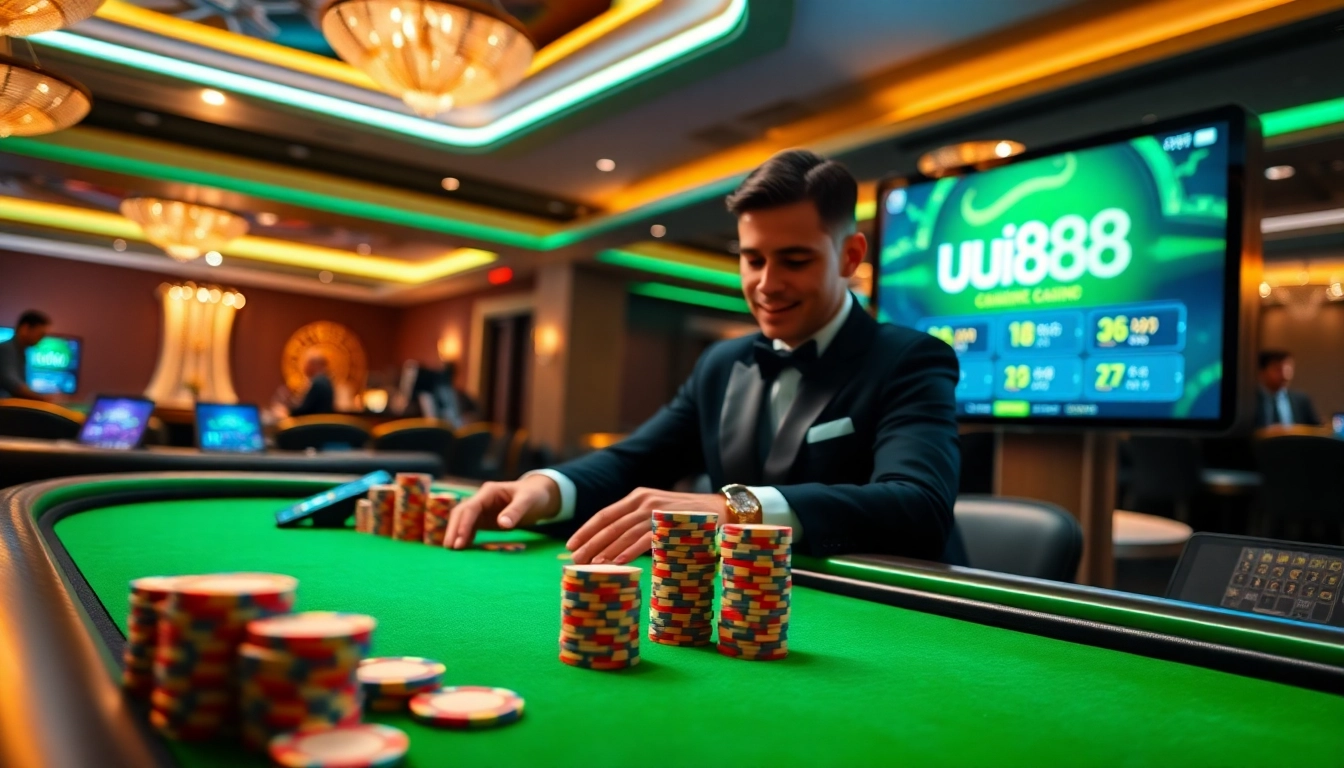 Engage with uu88 gaming excitement at a vibrant and upscale casino table.