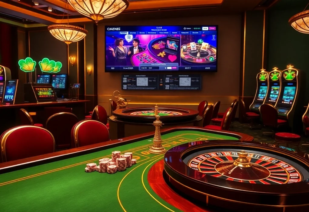 Experience thrilling online gaming at https://vmax1.so/ with vibrant slot machines and elegant casino tables.