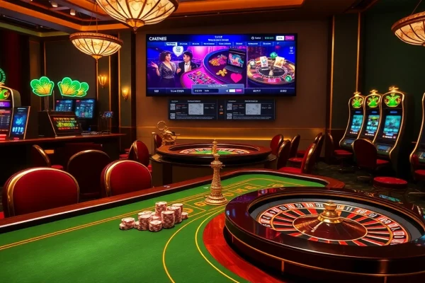 Experience thrilling online gaming at https://vmax1.so/ with vibrant slot machines and elegant casino tables.