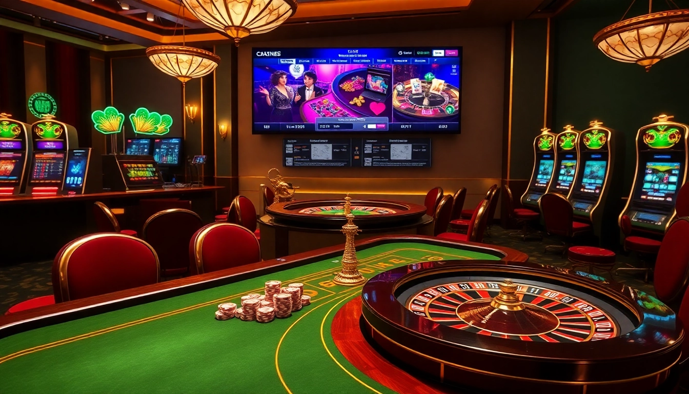 Experience thrilling online gaming at https://vmax1.so/ with vibrant slot machines and elegant casino tables.