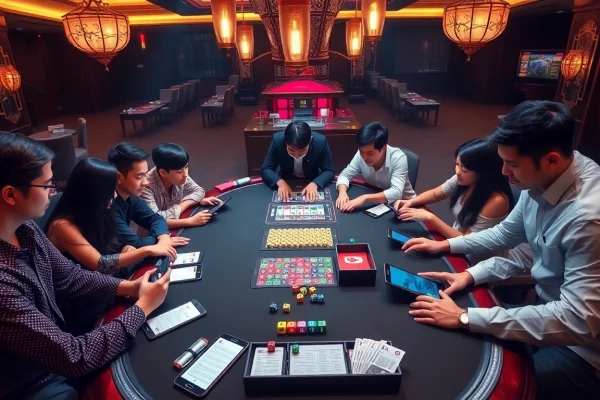 Xóc đĩa online betting scene with players engaged at a luxurious casino table