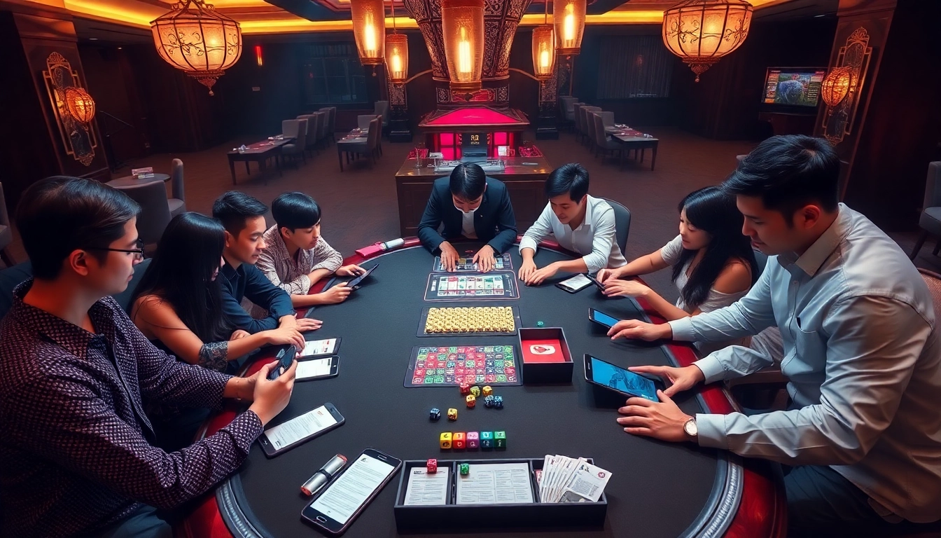 Xóc đĩa online betting scene with players engaged at a luxurious casino table