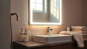 Enhance your bathroom ambiance with a stylish mirror light mirror reflecting elegance and comfort.