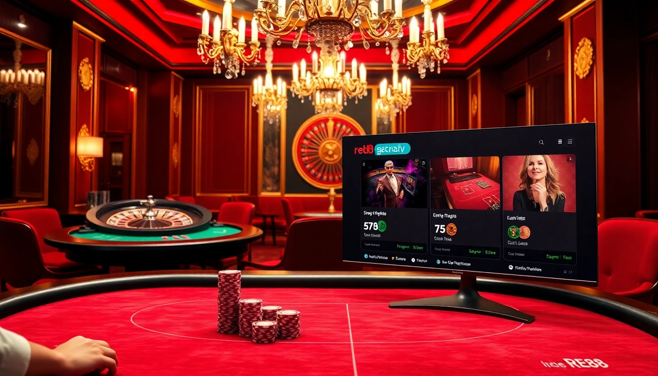 Play baccarat at https://red88.hot/ in a luxurious casino atmosphere with poker chips and roulette.