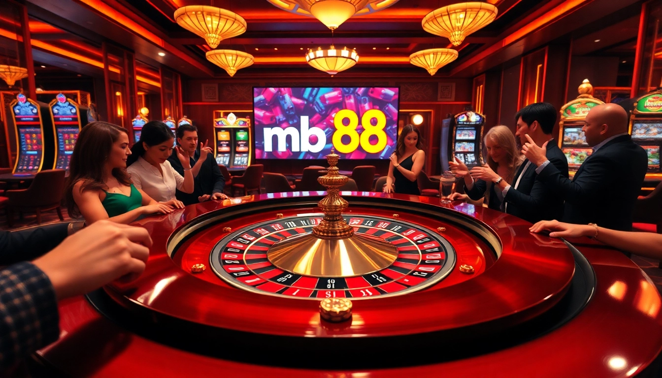 Experience the thrill of the mb 88 casino with players engaged at a roulette table.